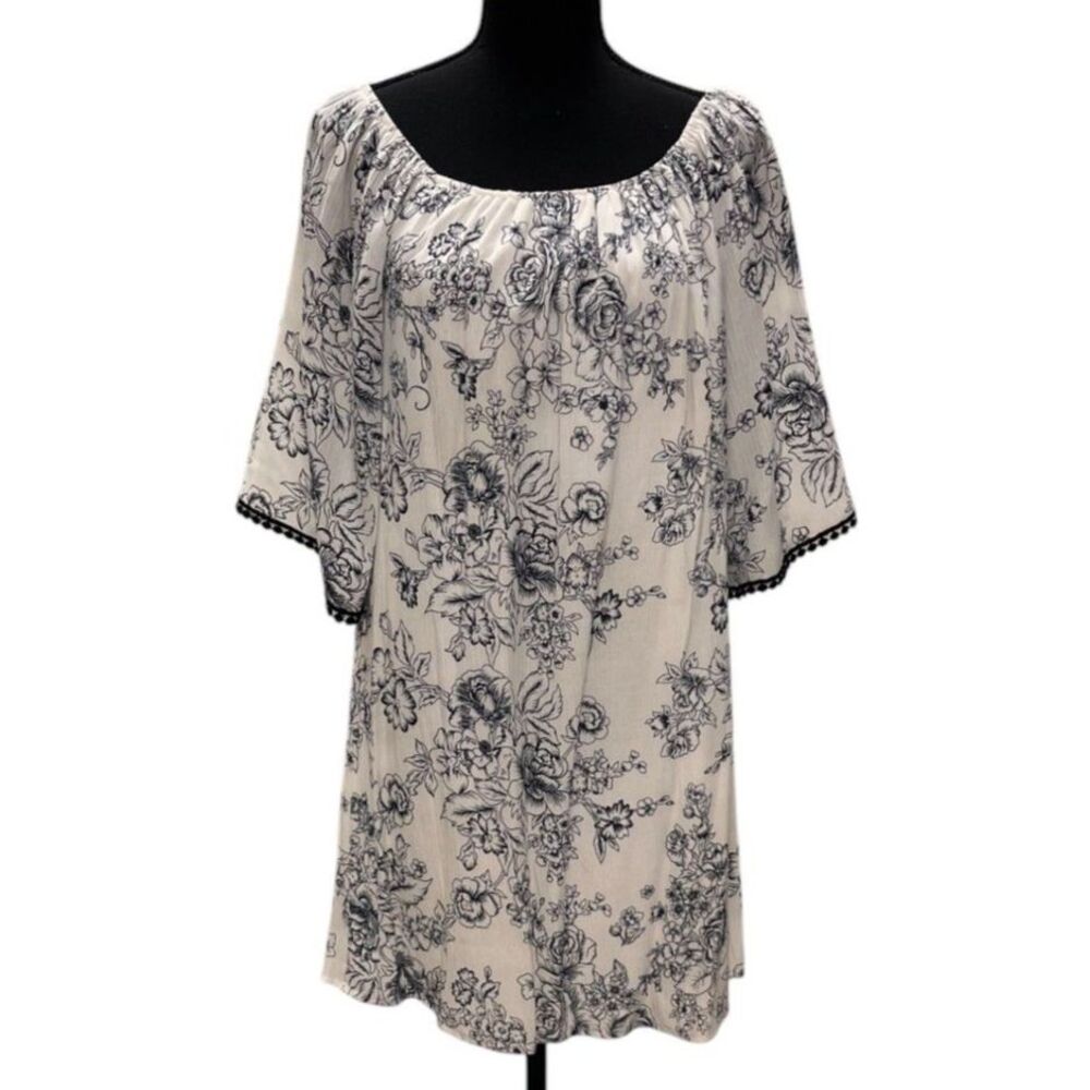LAVENDER SKY Blue / White Mini Shirtdress / Tunic Lined Sz M Petite